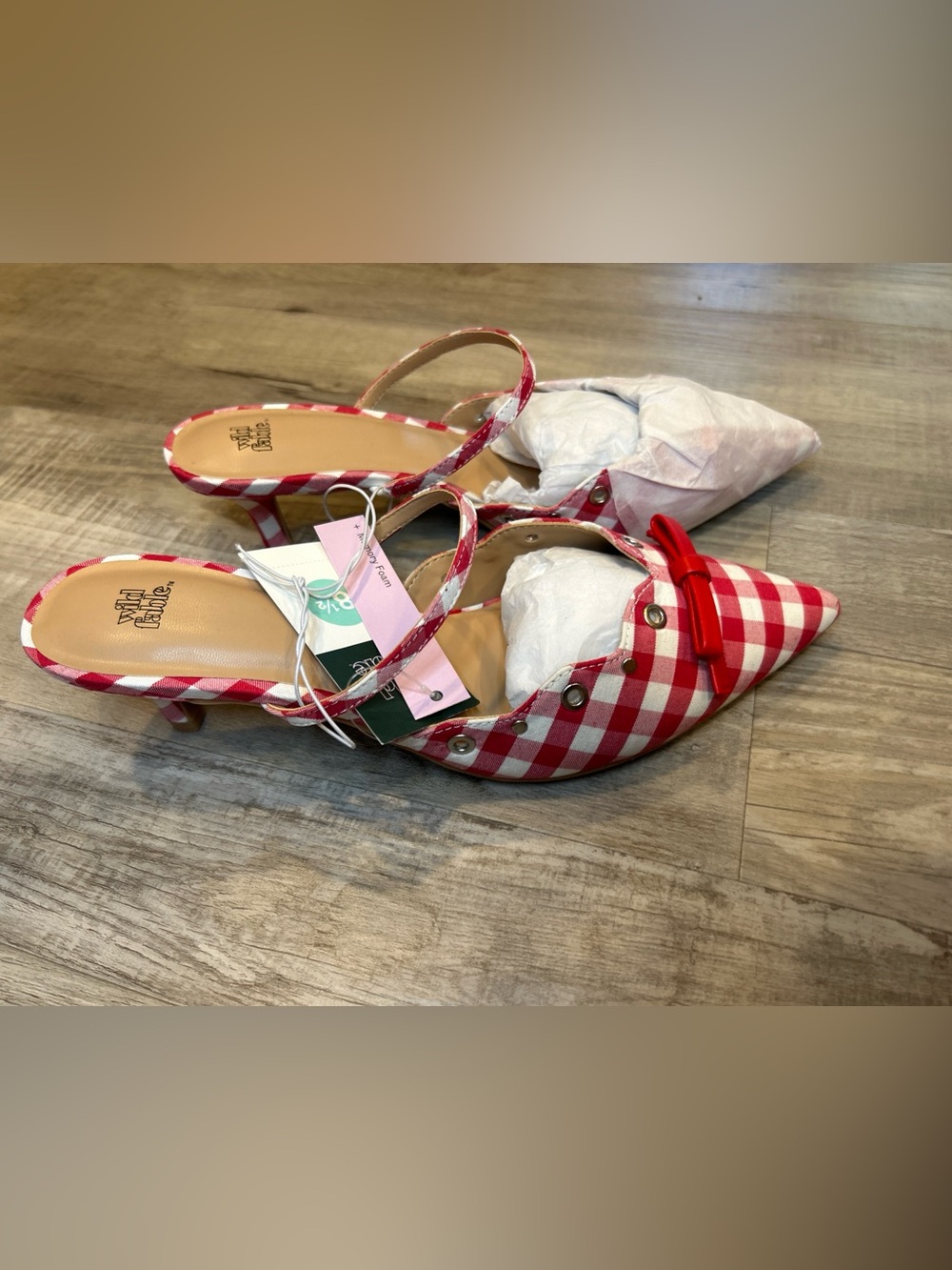 New Womens Lysandra Gingham Eyelet Kitten Heels, Red Slip-on Wild Fable - Picture 7 of 7